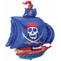 Шар с гелием фольга Фигура Пиратский корабль голубой 102*78 см